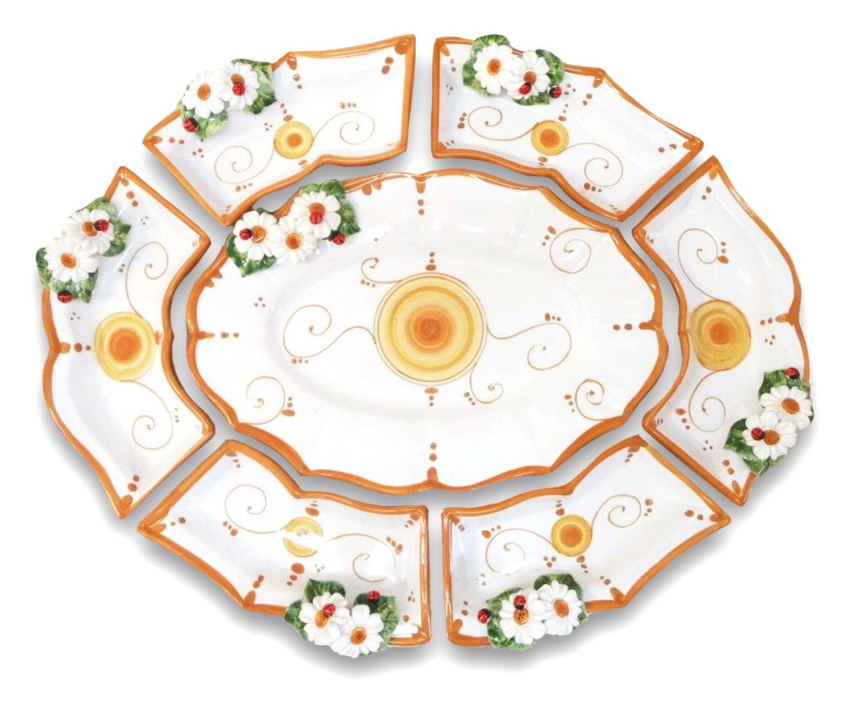 Antipastiera 7 pezzi in Ceramica Vietrese APPLICAZIONE MARGHERITE