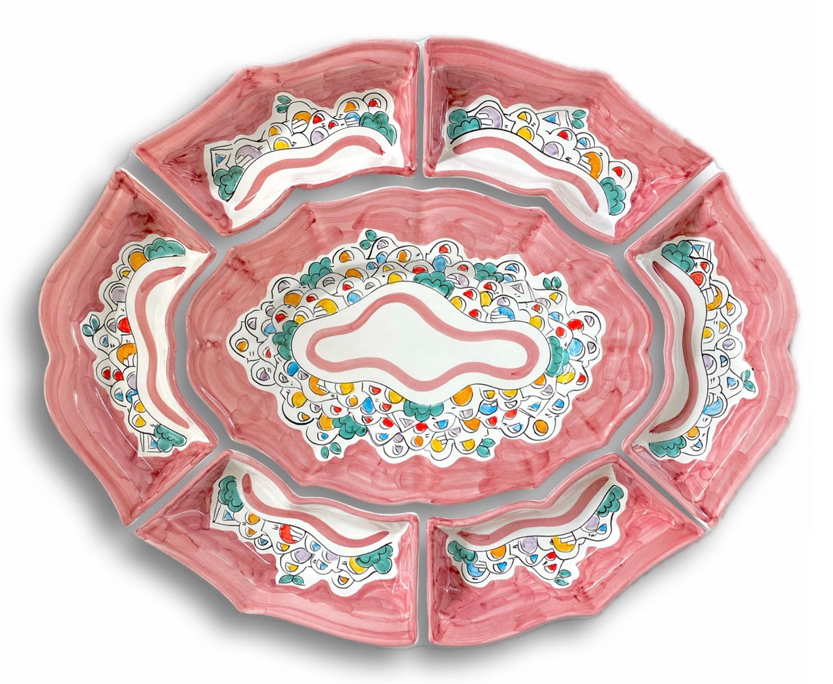 Antipastiera 7 pezzi in ceramica vietrese DECORO NAIF