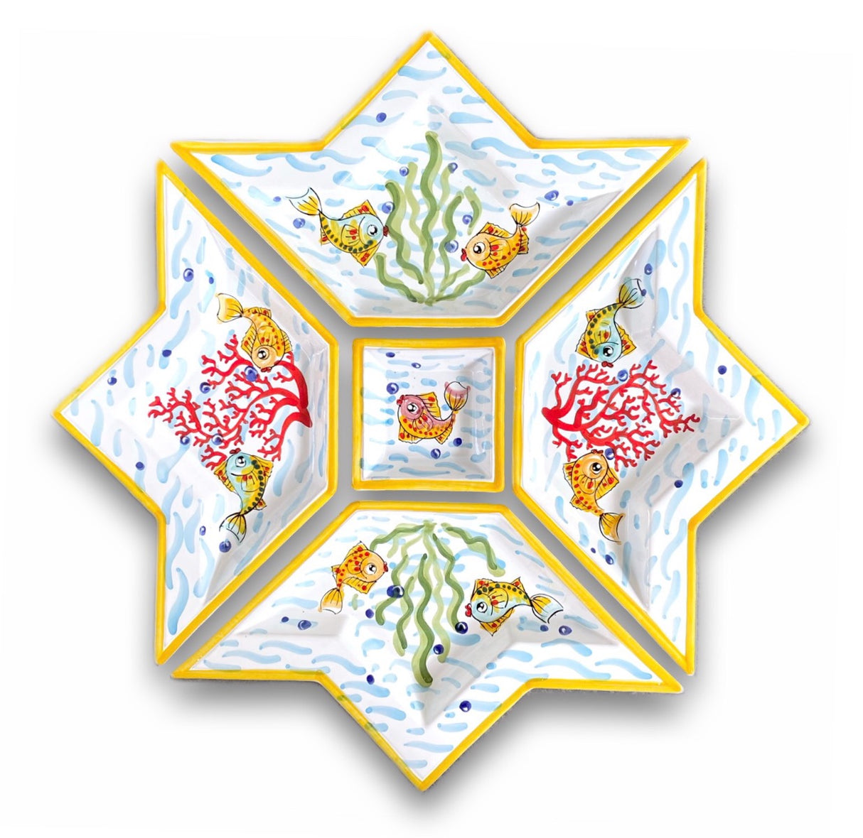 Antipastiera a Stella in Ceramica Vietrese DECORO FONDO MARE