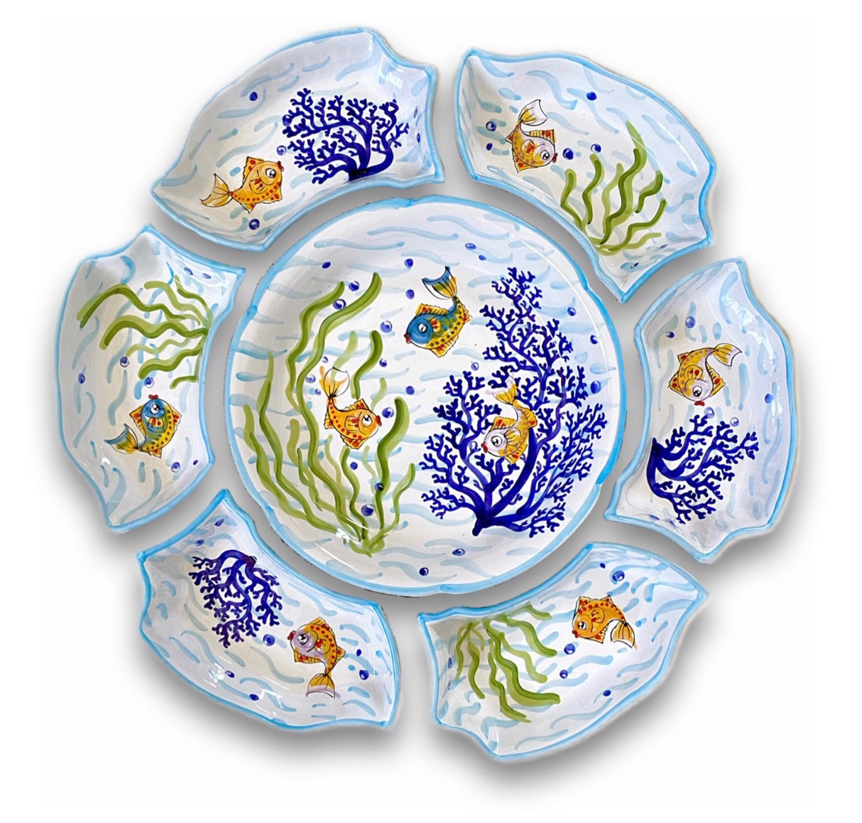 Antipastiera Fiore in ceramica vietrese DECORO FONDO MARE