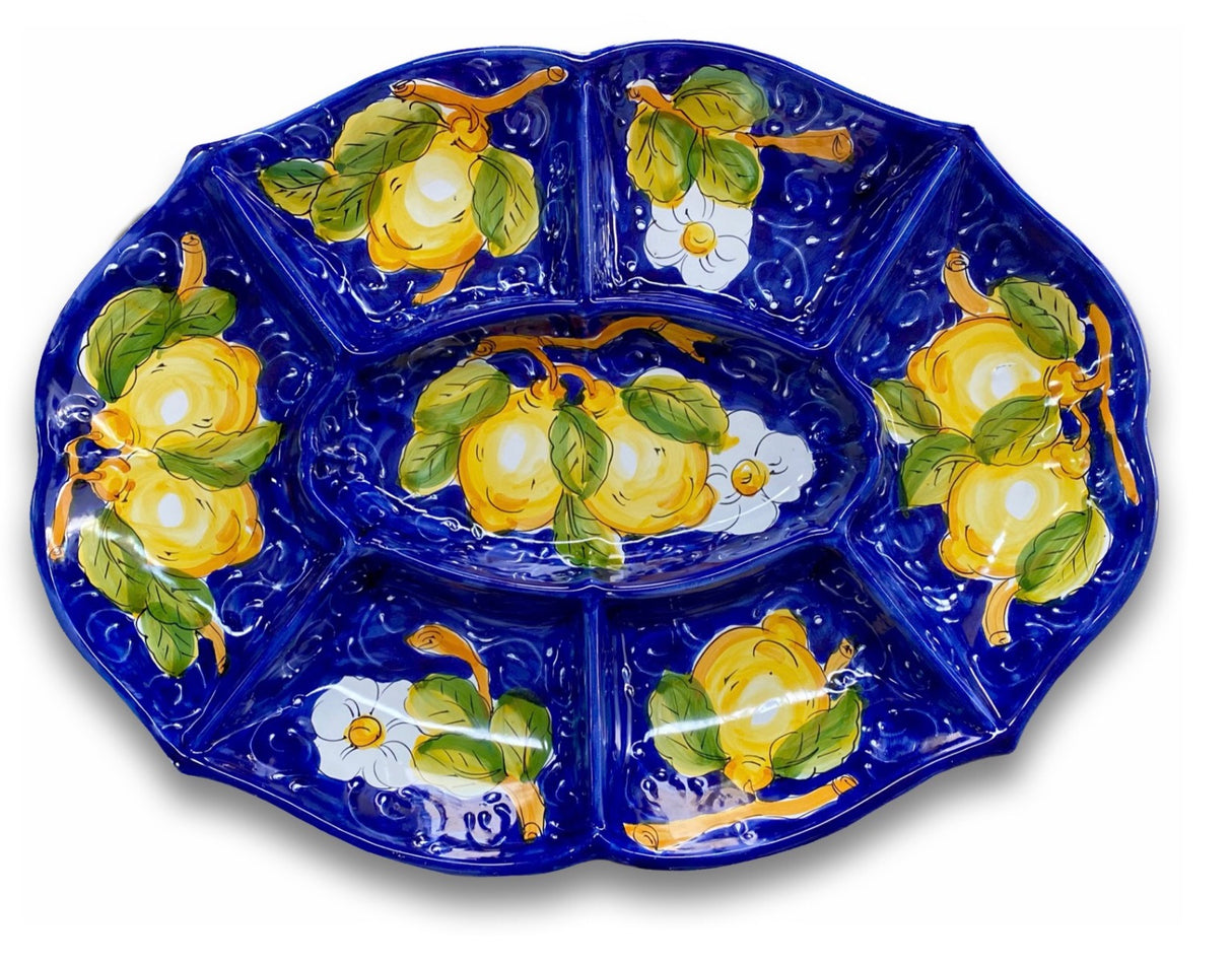 Antipastiera Ovale Monoblocco in ceramica vietrese DECORO LIMONE VIETRI