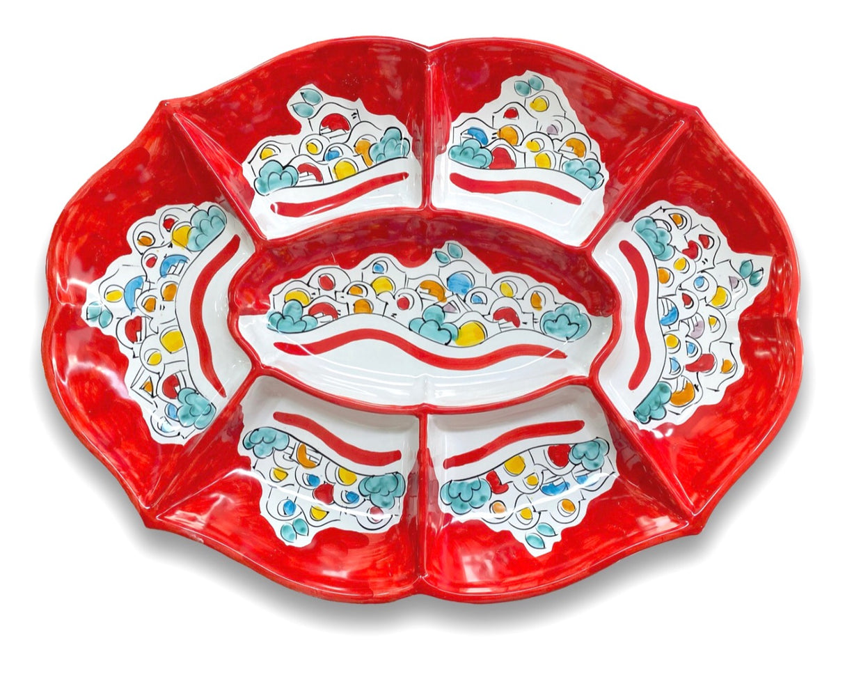 Antipastiera Ovale Monoblocco in ceramica vietrese DECORO NAIF