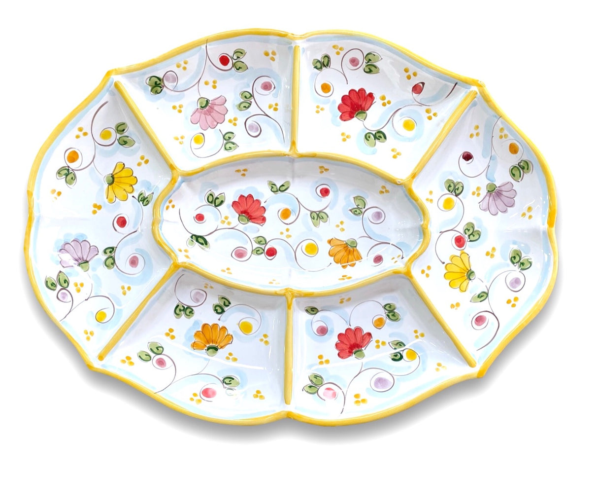 Antipastiera Ovale Monoblocco in ceramica vietrese DECORO PRIMULA NEW