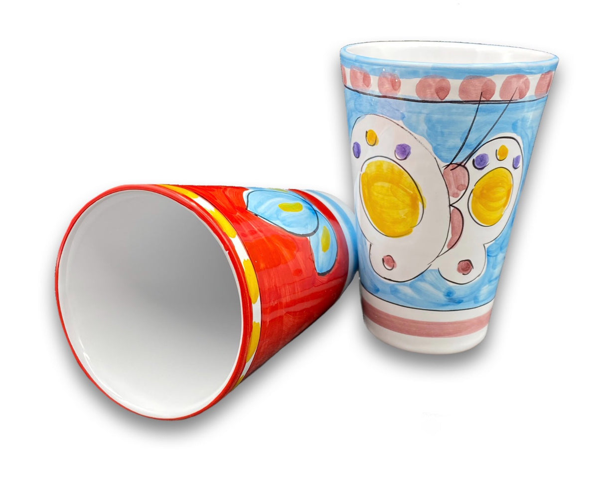 Bicchiere in ceramica vietrese DECORO FARFALLA NEW