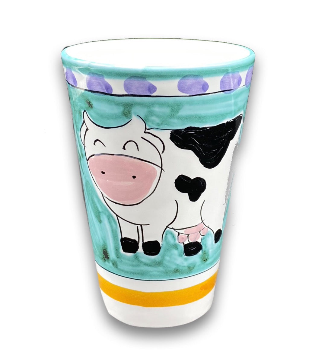 Bicchiere in ceramica vietrese DECORO MUCCA NEW