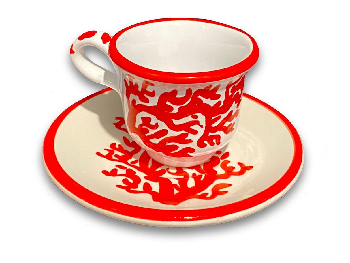 Tazzina + Piattino Caffè in ceramica vietrese DECORO CORALLO NEW