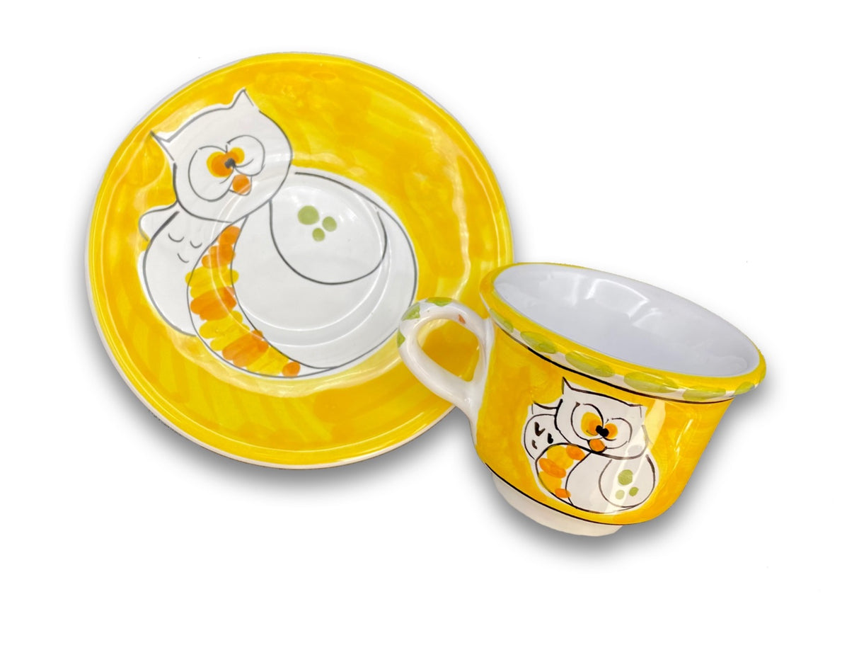 Tazzina + Piattino Caffè in ceramica vietrese DECORO GUFO NEW