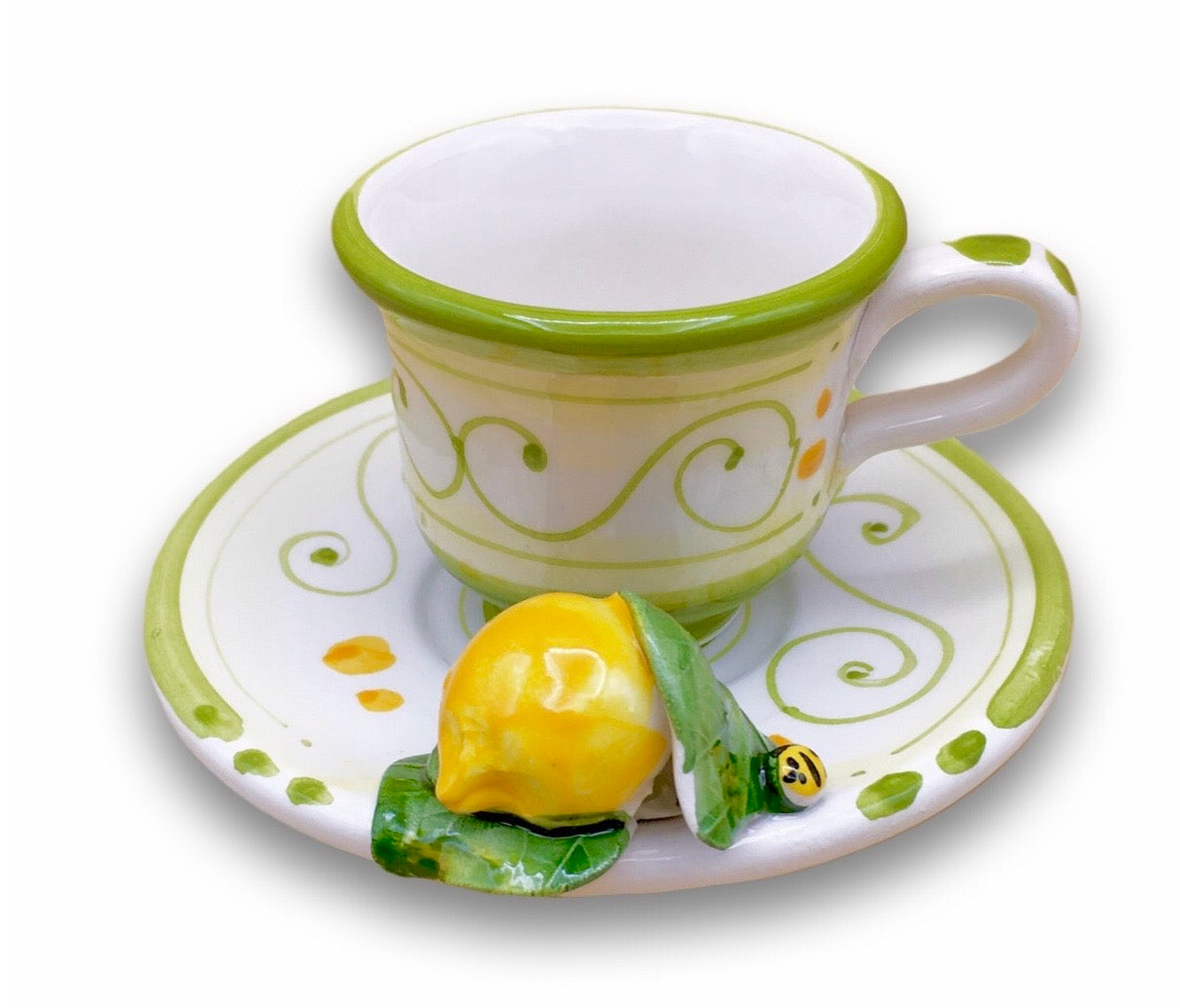 Tazzina + Piattino Caffè in Ceramica Vietrese APPLICAZIONE LIMONI