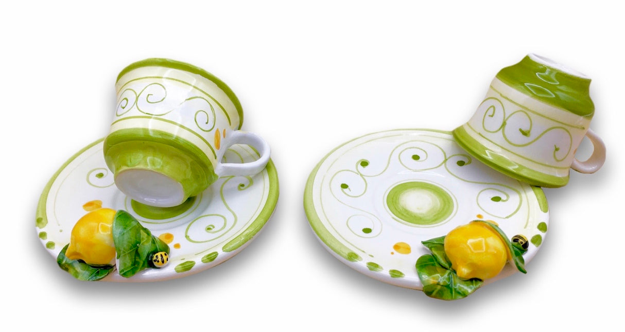 Tazzina caffè con piattino in ceramica di Vietri Linea Limoni
