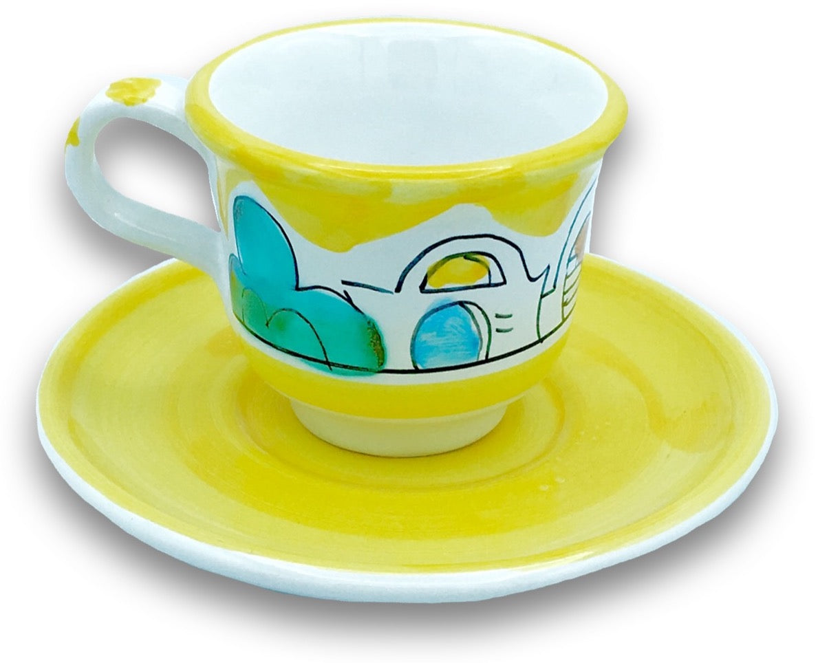 Tazzina + Piattino Caffè in ceramica vietrese DECORO NAIF
