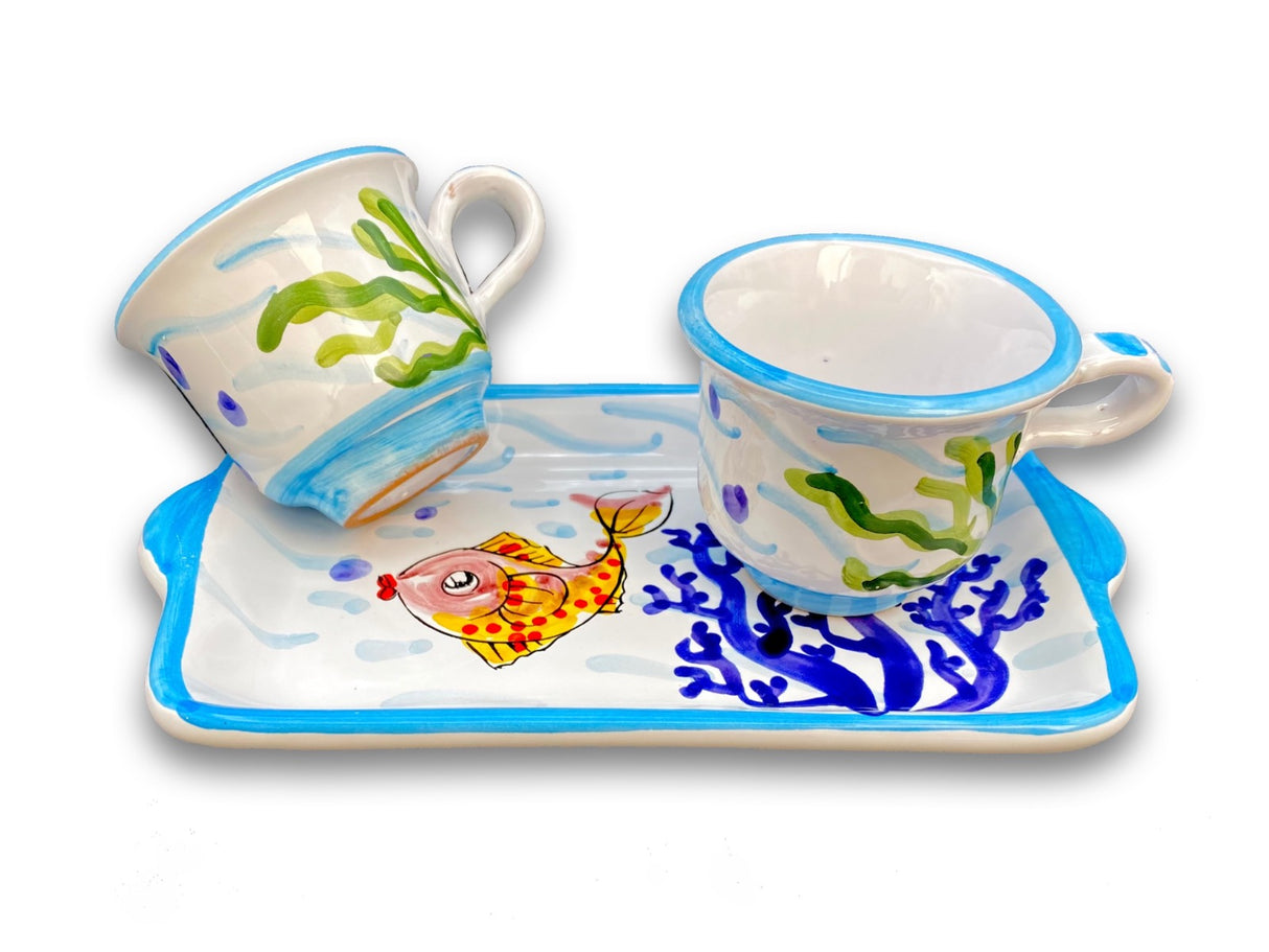 Servizio Caffè X 2 in ceramica vietrese DECORO FONDO MARE