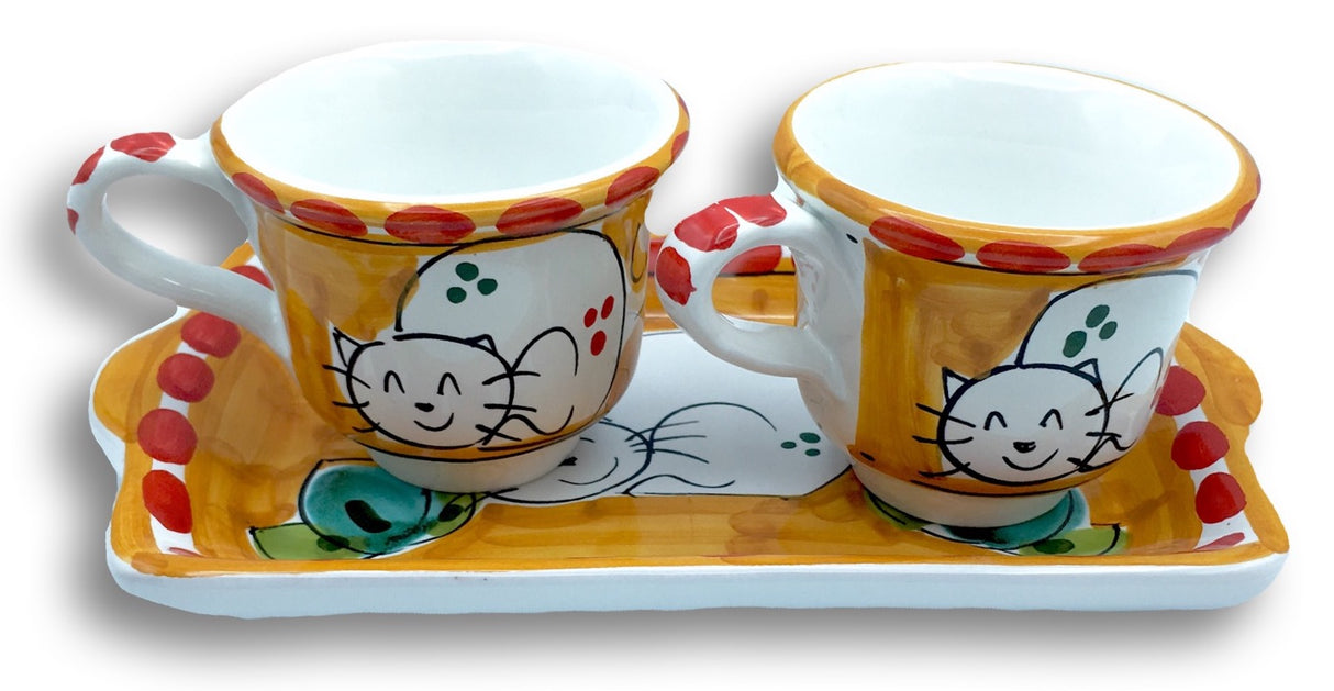 Servizio Caffè X 2 in ceramica vietrese DECORO GATTO NEW