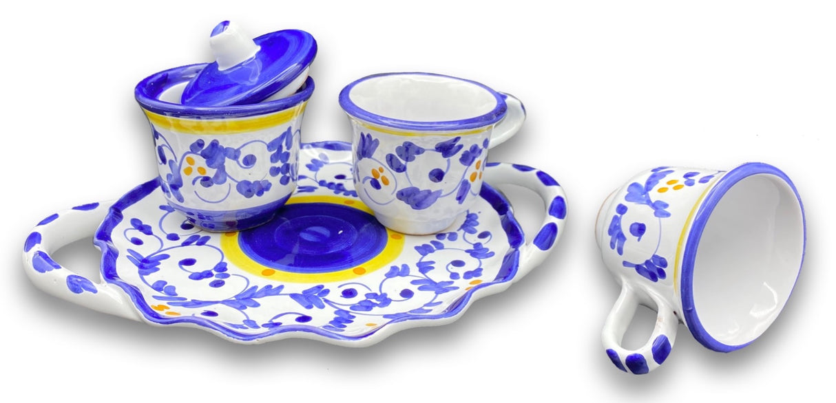 Servizio Caffè X 2 + Zuccheriera in ceramica vietrese DECORO BAROCCHETTO