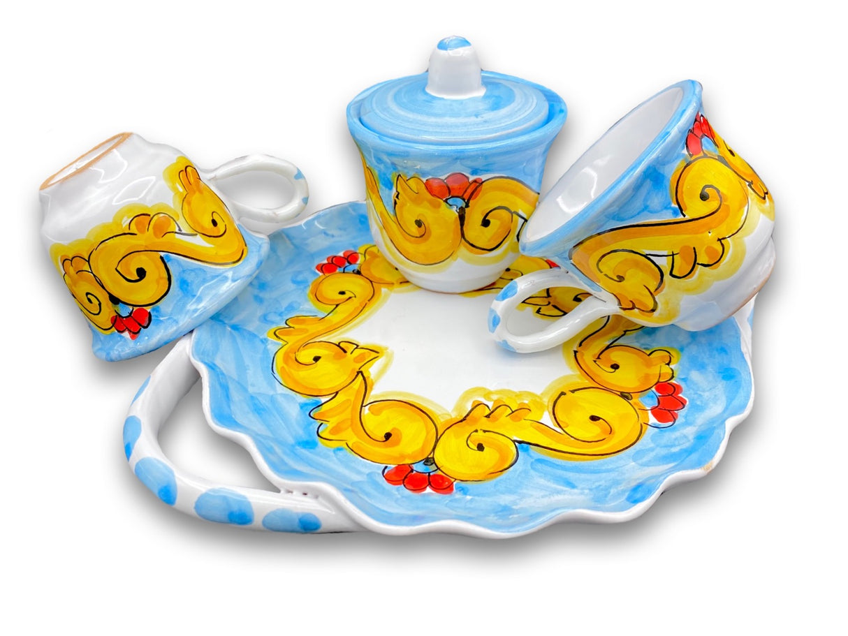 Servizio Caffè X 2 + Zuccheriera in ceramica vietrese DECORO BAROCCO