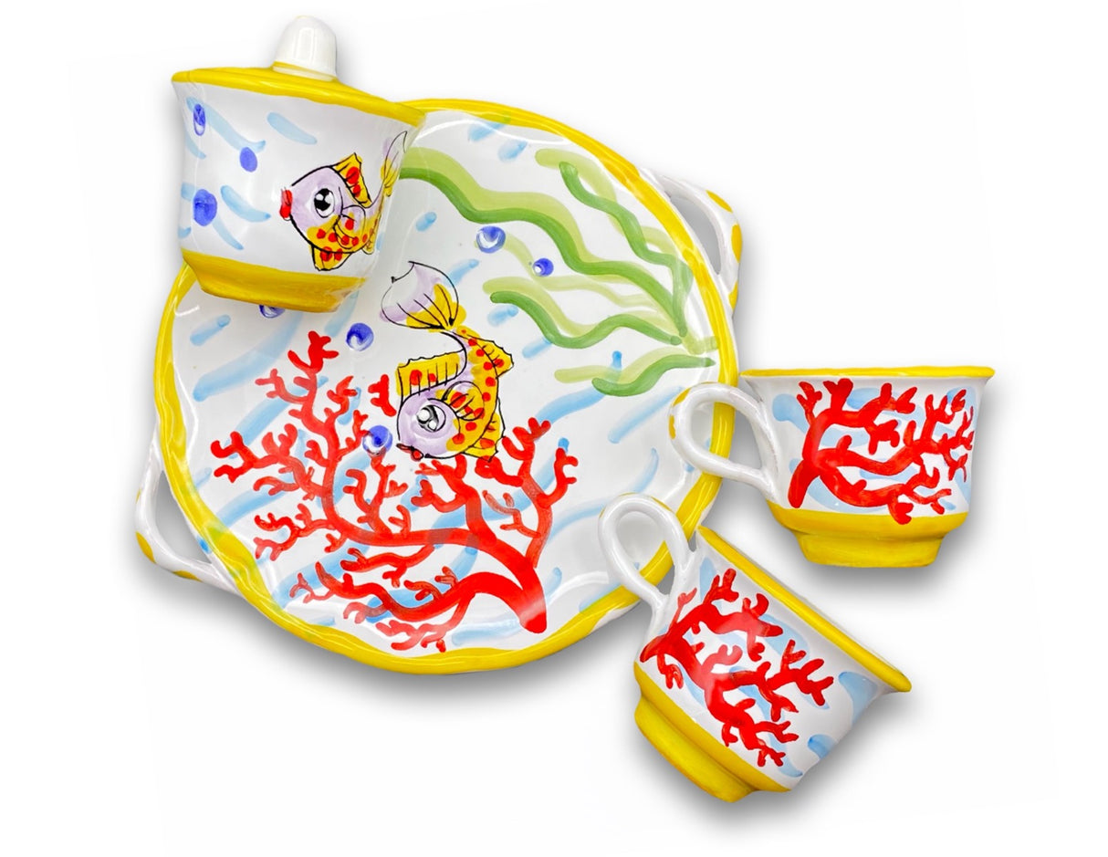 Servizio Caffè X 2 + Zuccheriera in ceramica vietrese DECORO FONDO MARE