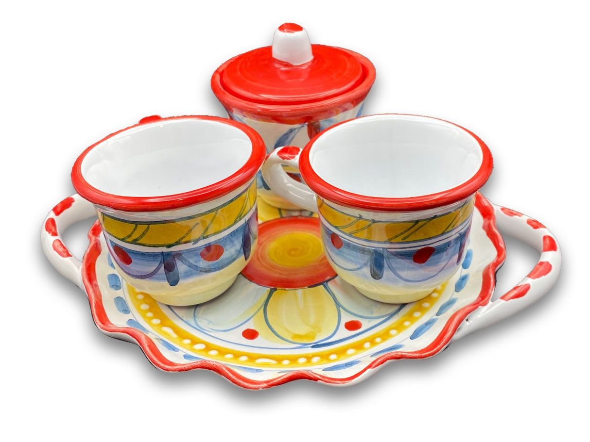 Servizio Caffè X 2 + Zuccheriera in ceramica vietrese DECORO GEOMETRICO RAVELLO NEW