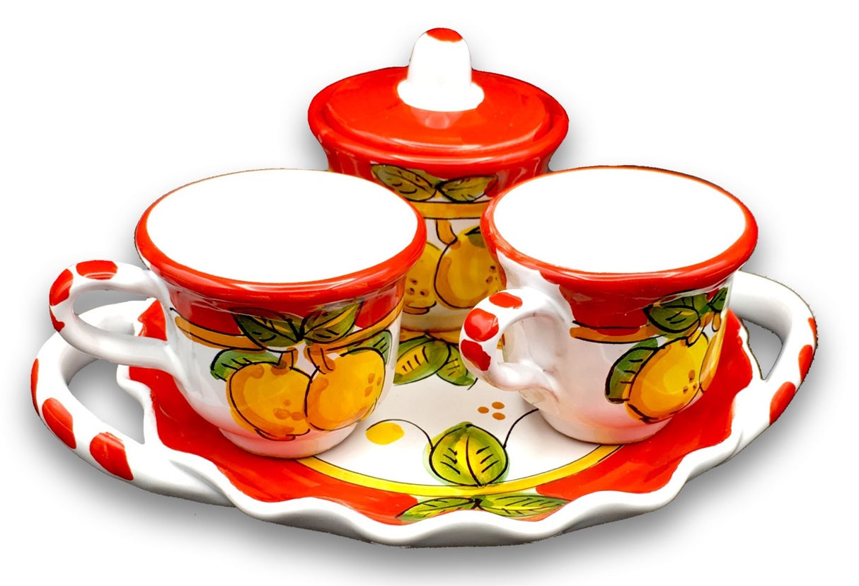 Servizio caffè X 2 + Zuccheriera in ceramica vietrese DECORO LIMONE COSTIERA NEW