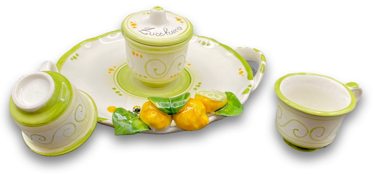 Servizio caffè per 2 con zuccheriera in ceramica di Vietri Linea Limoni