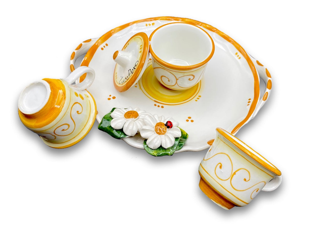 Servizio caffè per 2 con zuccheriera in ceramica di Vietri Linea Margherite