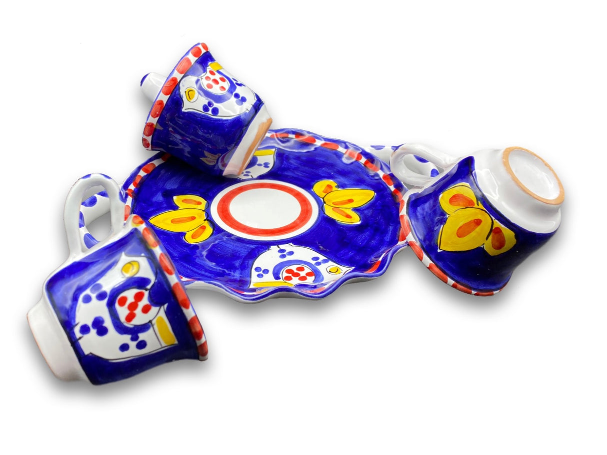 Servizio caffè per due con zuccheriera in ceramica di Vietri