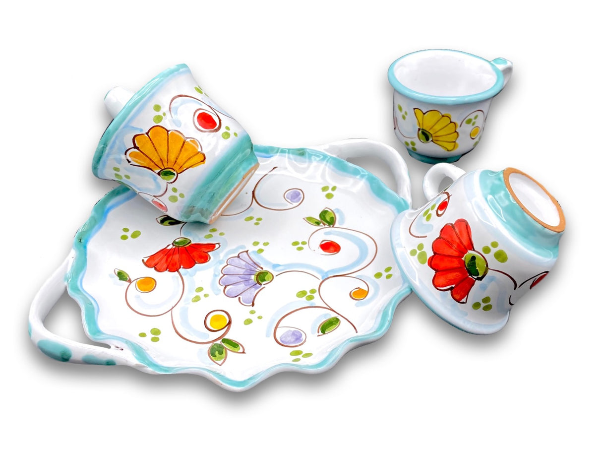 Servizio Caffè X 2 + Zuccheriera in ceramica vietrese DECORO PRIMULA NEW