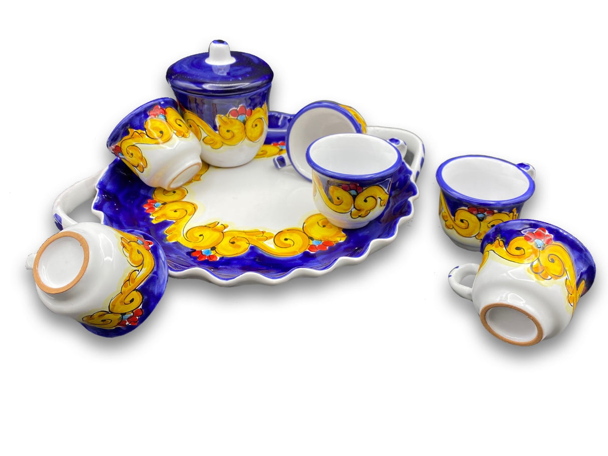 Servizio caffè per 6 con zuccheriera in ceramica di Vietri