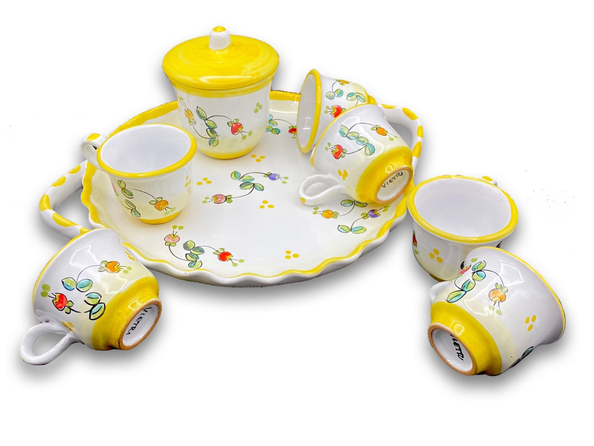 Servizio caffè per 6 con zuccheriera in ceramica di Vietri