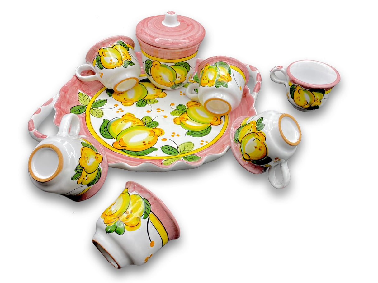 Servizio caffè per 6 con zuccheriera in ceramica di Vietri