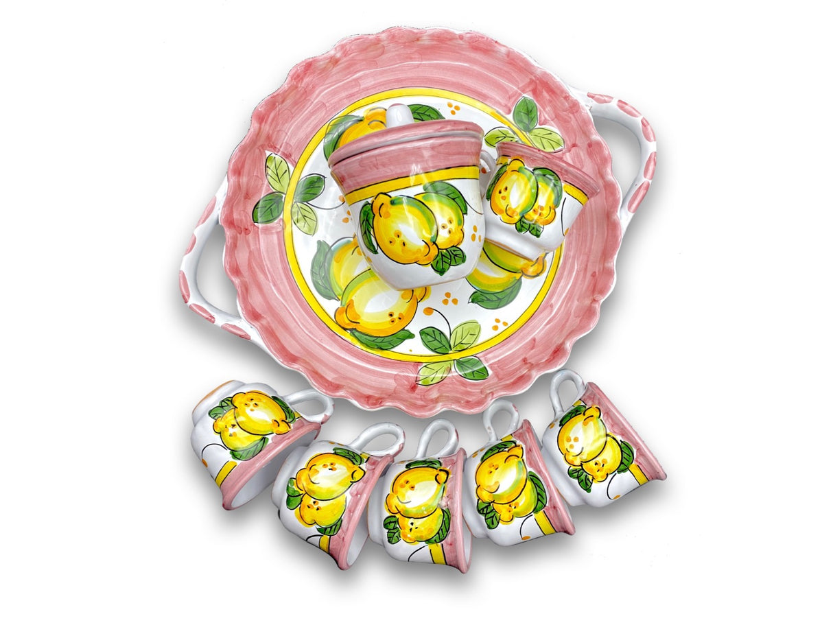 Servizio caffè per 6 con zuccheriera in ceramica di Vietri