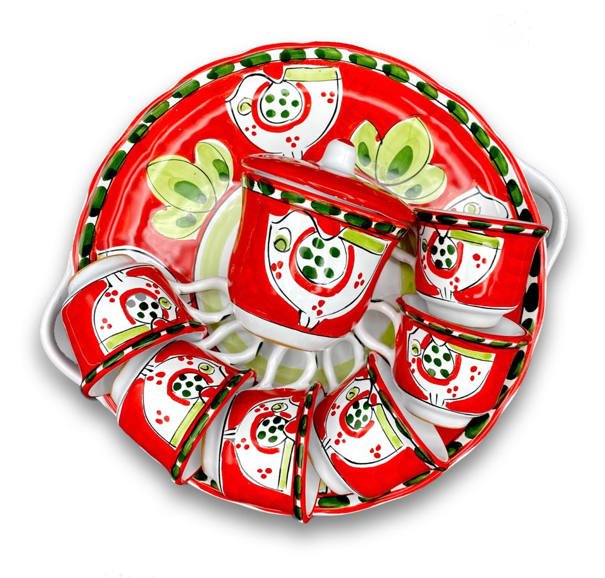 Servizio caffè per 6 con zuccheriera in ceramica di Vietri