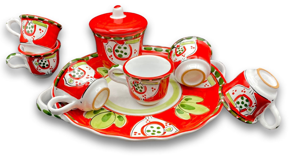 Servizio caffè per 6 con zuccheriera in ceramica di Vietri