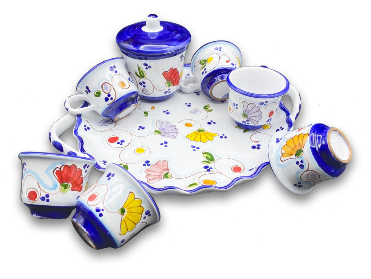 Servizio caffè per 6 con zuccheriera in ceramica di Vietri