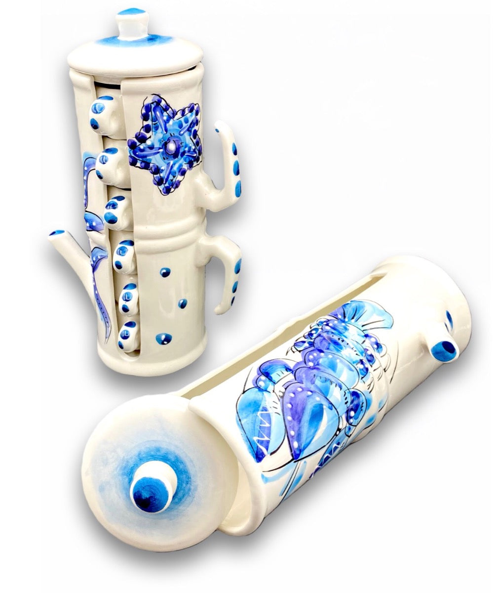 Servizio Caffè x 6 in napoletana in ceramica di Vietri linea Mare Magnum