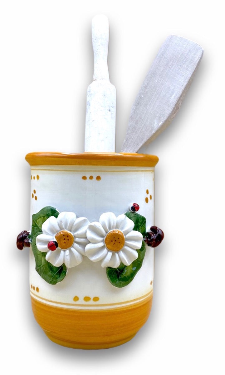 Porta Grissini (cucchiarelle) in ceramica vietrese APPLICAZIONE MARGHERITE
