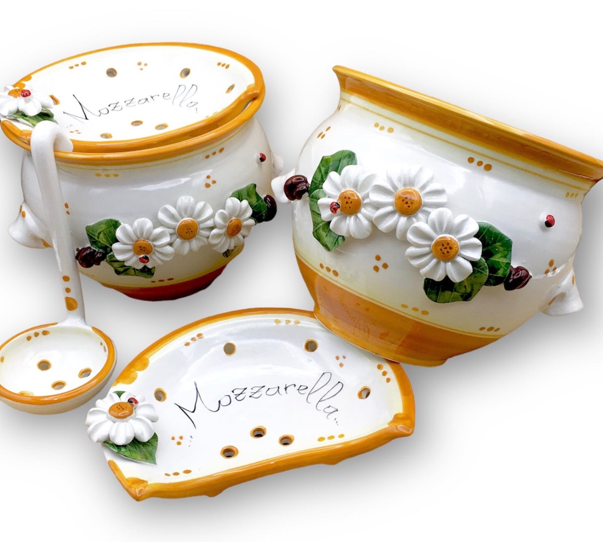 Porta Mozzarella in Ceramica Vietrese Svasato con mestolo