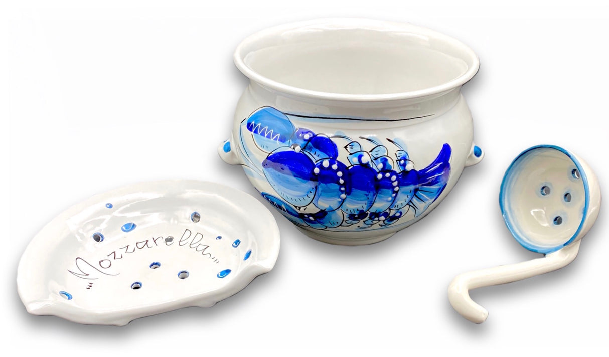 Porta Mozzarella svasato con mestolo in ceramica vietrese MARE MAGNUM