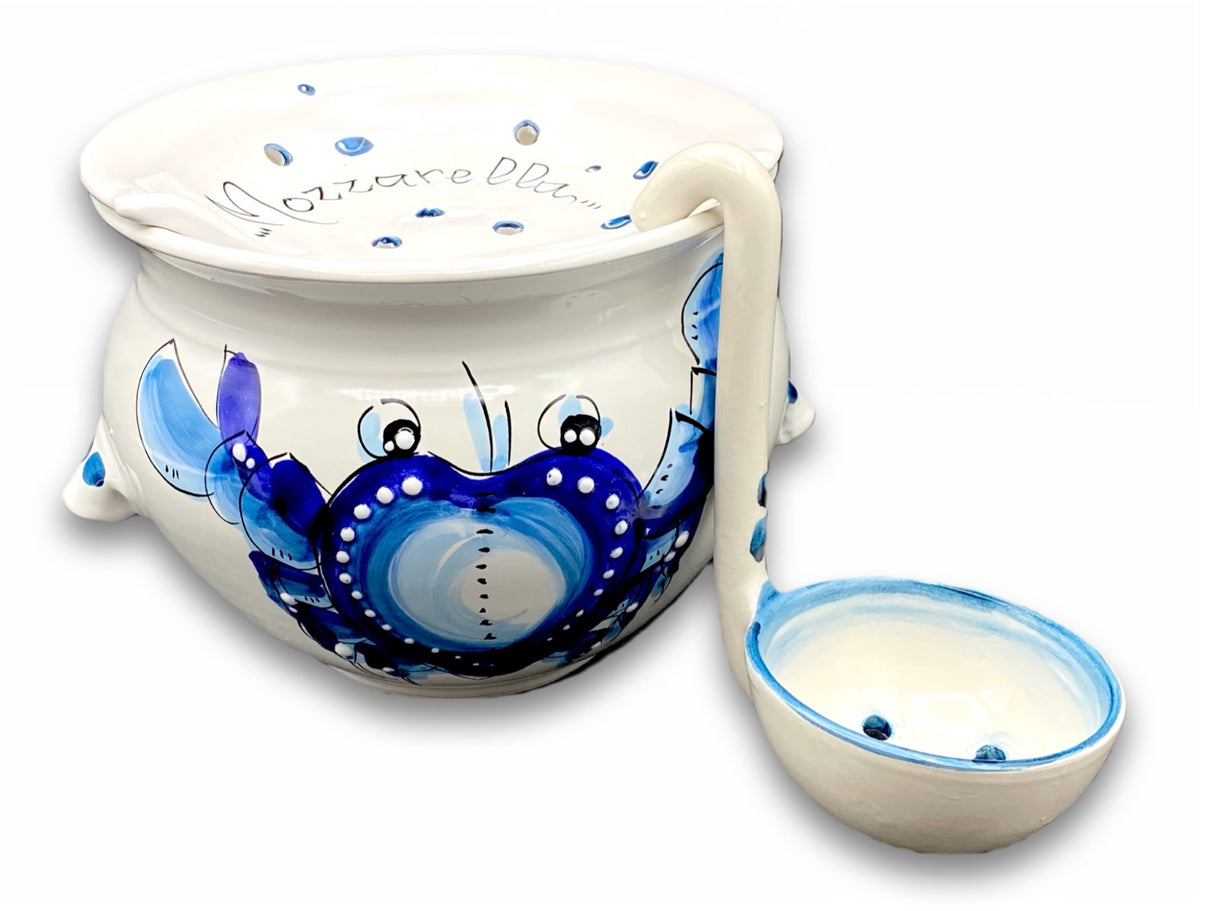 Porta Mozzarella svasato con mestolo in ceramica di Vietri linea MARE MAGNUM