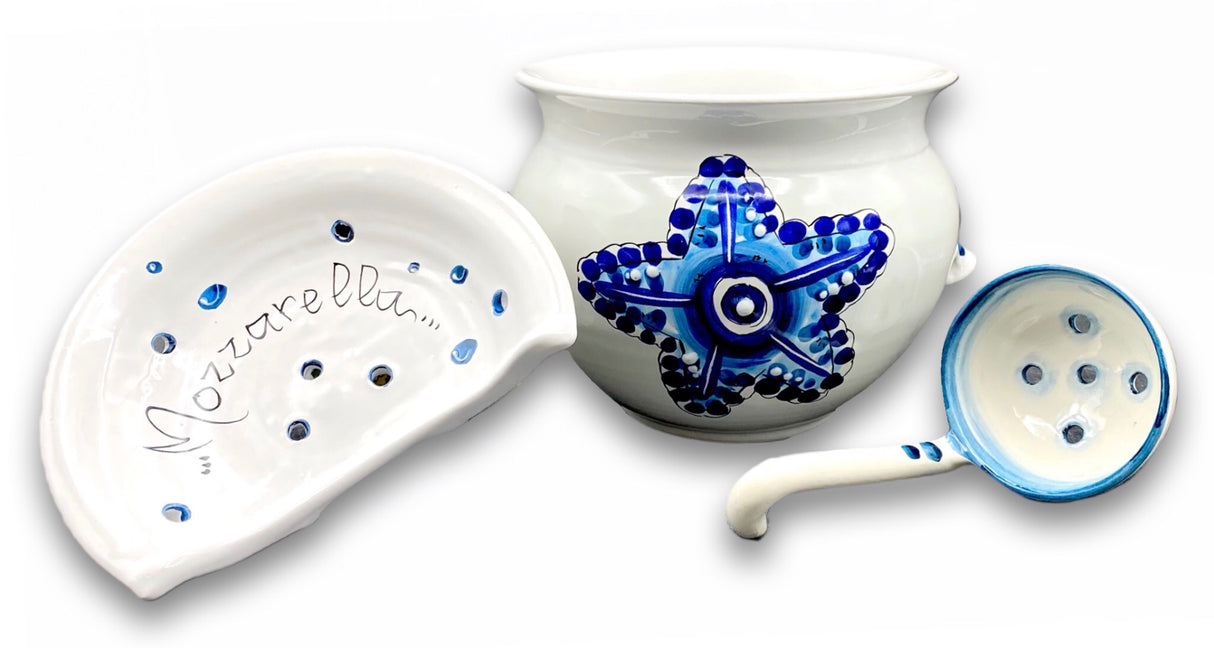 Porta Mozzarella svasato con mestolo in ceramica di Vietri linea MARE MAGNUM