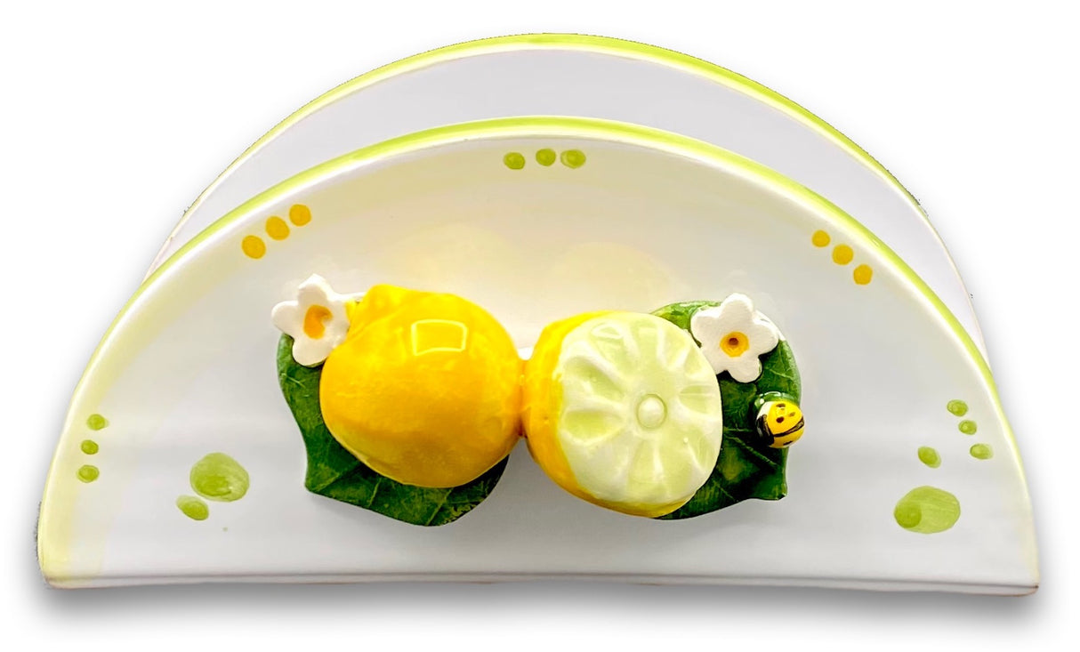 Porta tovaglioli Mezza Luna in ceramica vietrese APPLICAZIONE LIMONI