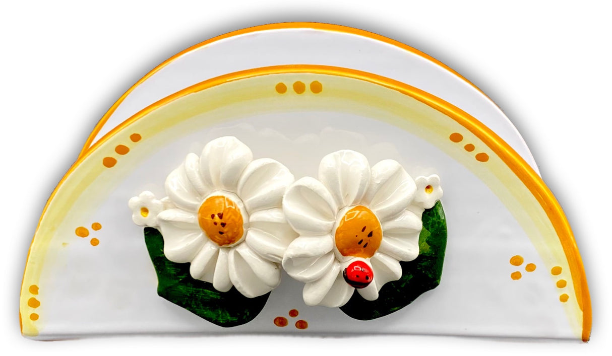 Porta tovaglioli Mezza Luna in ceramica vietrese APPLICAZIONE MARGHERITE