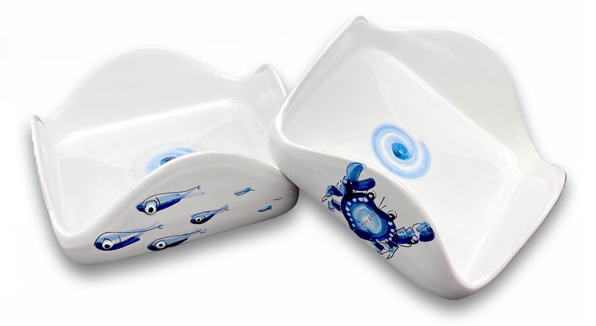 Porta tovaglioli quadrato in ceramica di Vietri linea MARE MAGNUM