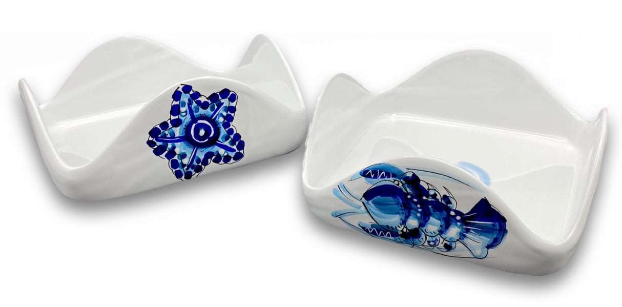Porta tovaglioli quadrato in ceramica di Vietri linea MARE MAGNUM