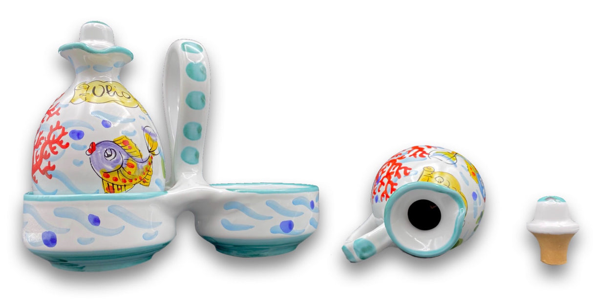 Servizio olio e aceto in coppe in ceramica di Vietri