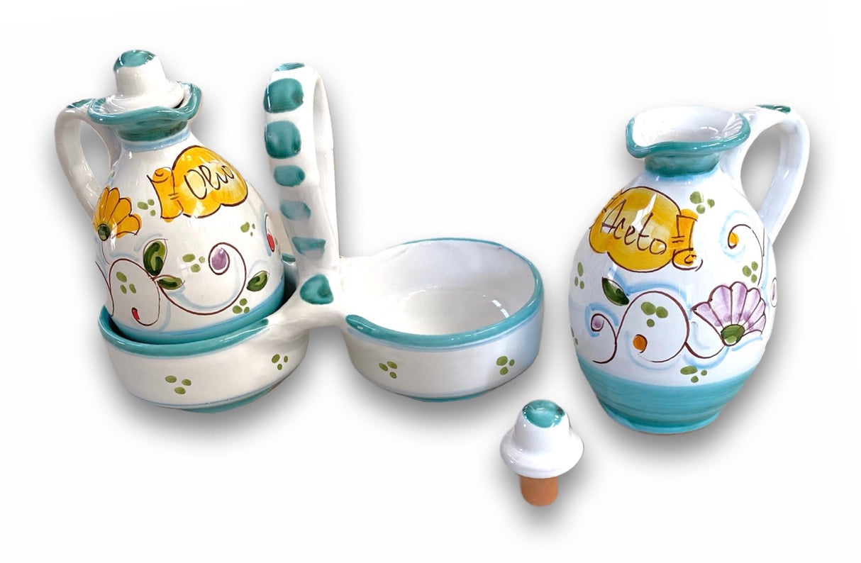 Servizio olio e aceto in coppe in ceramica di Vietri