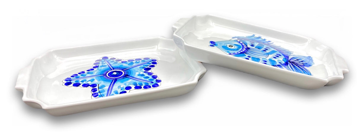 Vassoio rettangolare con angoli smussati in ceramica di Vietri Linea Mare Magnum