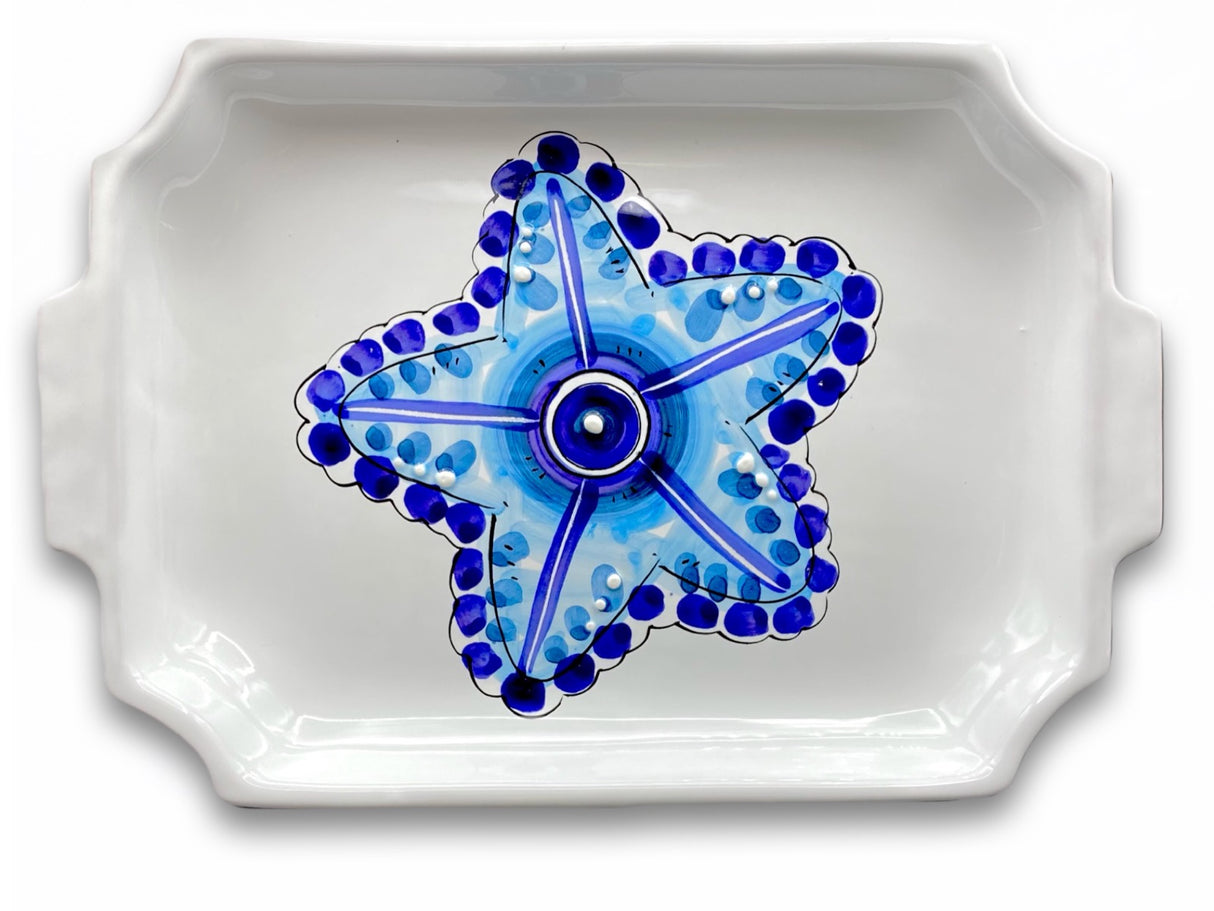 Vassoio rettangolare con angoli smussati in ceramica di Vietri Linea Mare Magnum