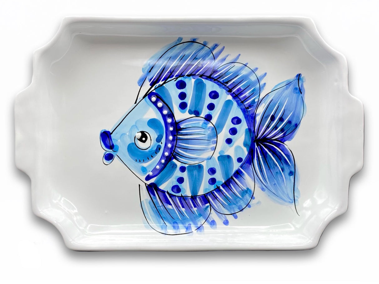 Vassoio rettangolare con angoli smussati in ceramica di Vietri Linea Mare Magnum