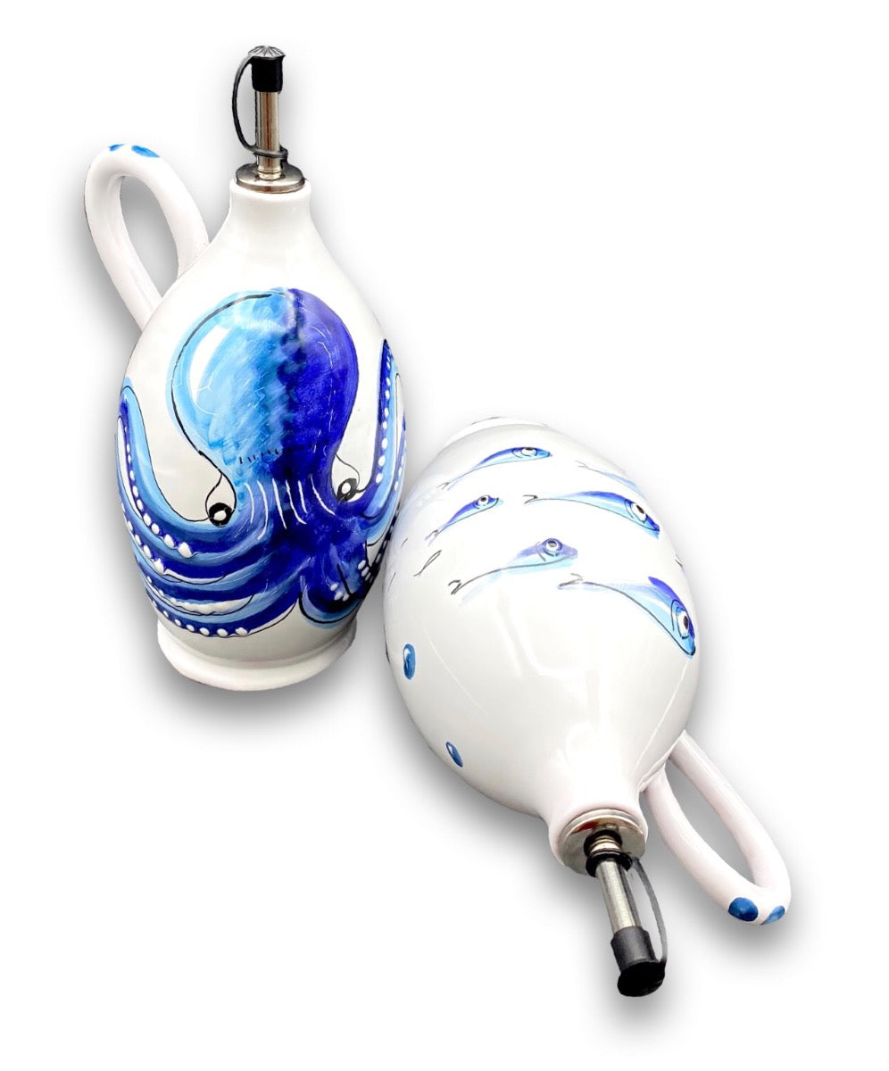 Oliera in ceramica vietrese con dosatore in acciaio MARE MAGNUM