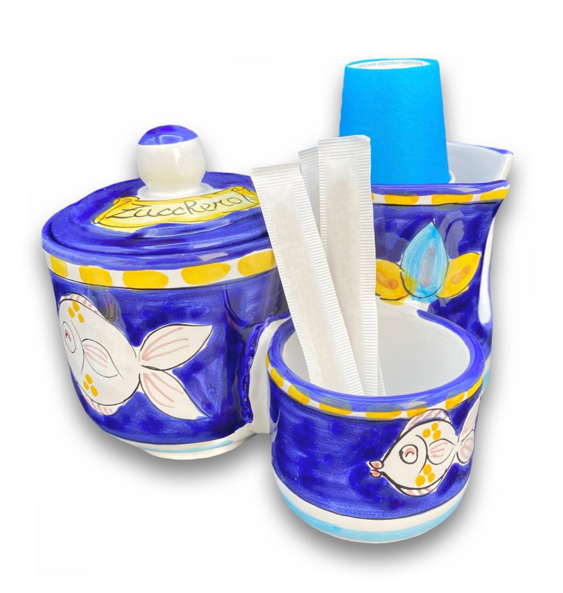 Kit Caffè in ceramica vietrese DECORO PESCE PALLA NEW