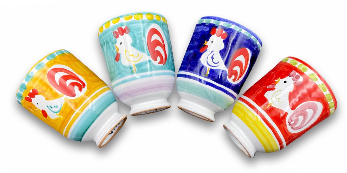 Bicchiere Vino in ceramica vietrese DECORO GALLO